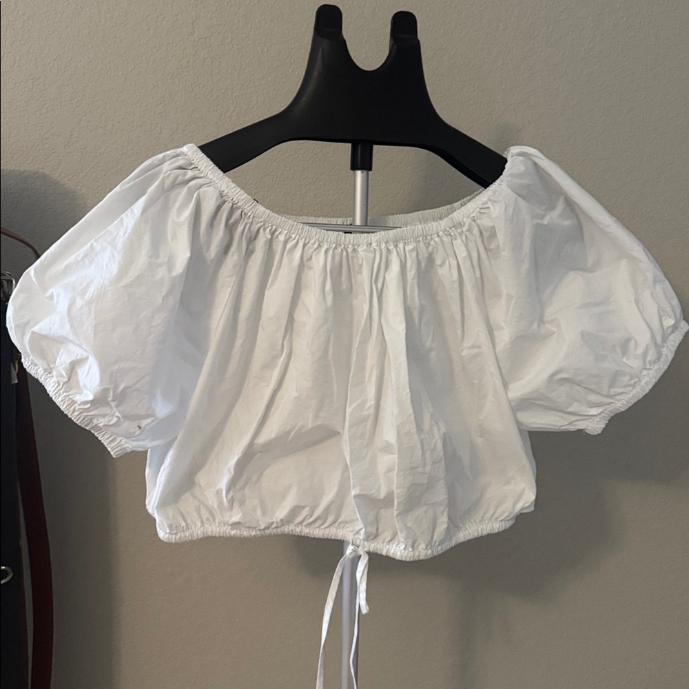 J. Crew White Gathered Crop Top